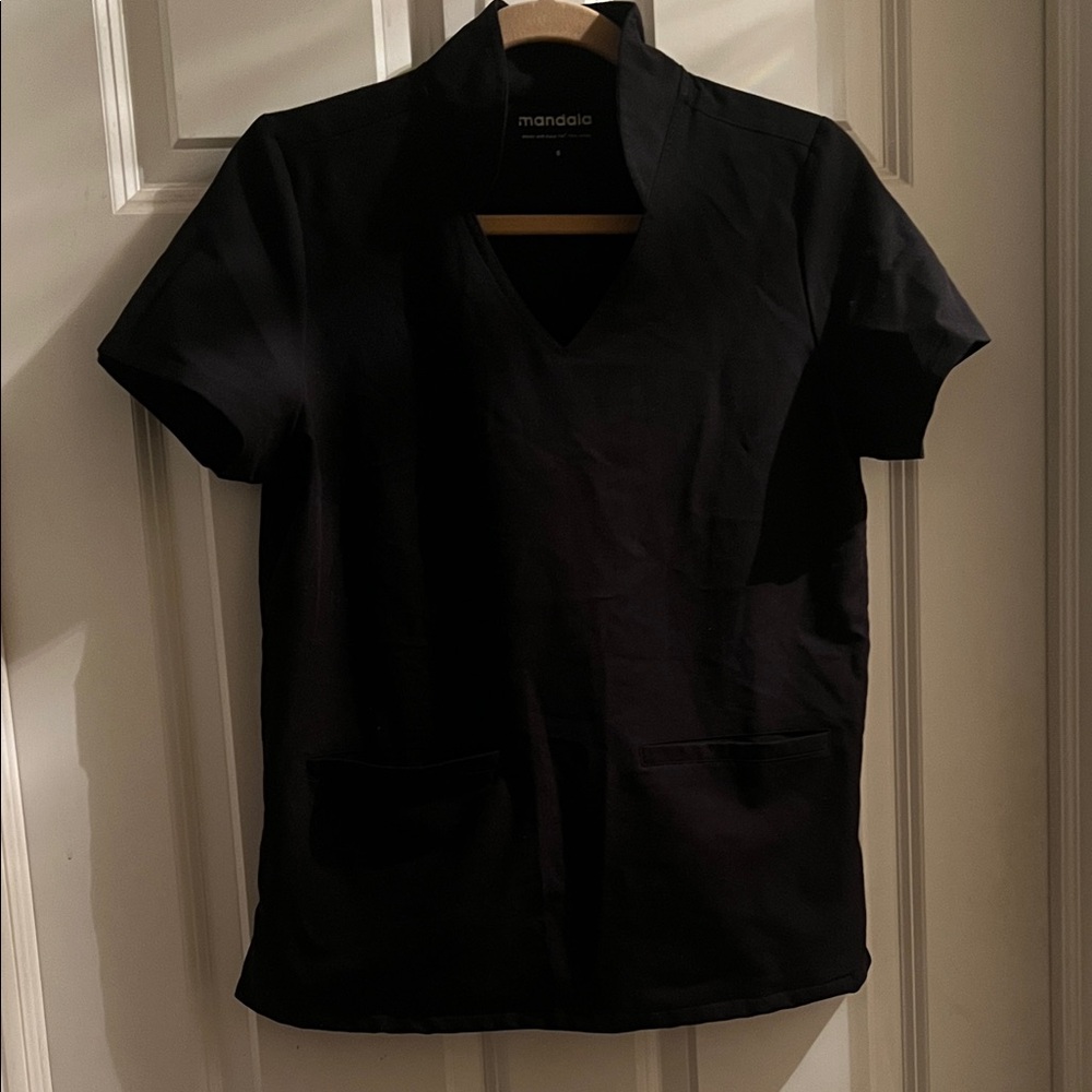 Black Mandala high neck scrub top